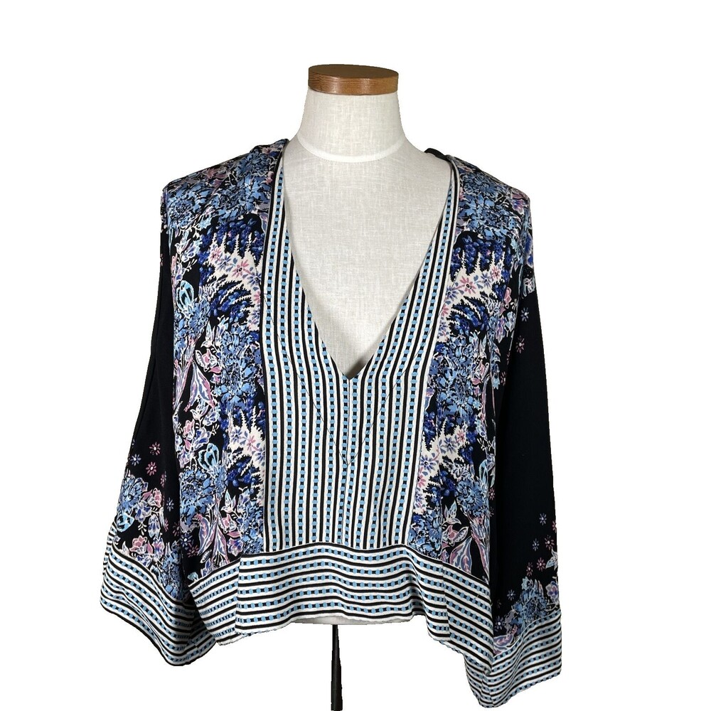NWT Free People XS Mix N Match Blouse Black Combo  Boho  OVERSIZED S  M L C=52"